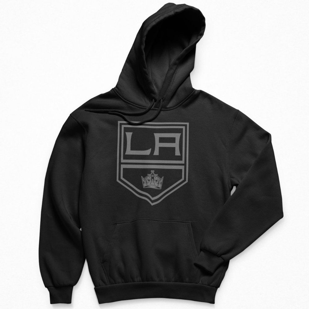 NEW Los Angeles LA Kings Tonal Big Logo Fleece Pullover Hoodie BLACKOUT